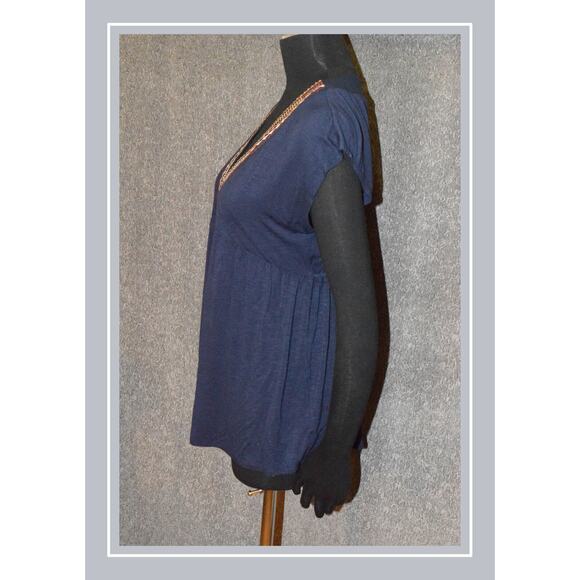 Knox Rose Pretty Navy Embroidered V-Neck Princess Waist Raglan Sleeve Tunic SZ S - Picture 3 of 6